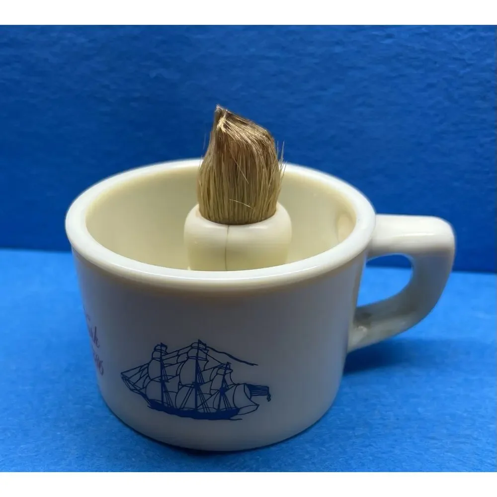VTG Old Spice Shaving Mug‎ Cup Ship Grand Turk Salem 1786 Shulton USA & Brush